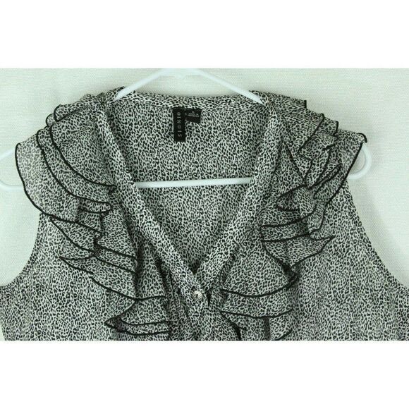 Sioni Top Leopard Print Ruffles Sleeveless Womens small - Picture 3 of 12